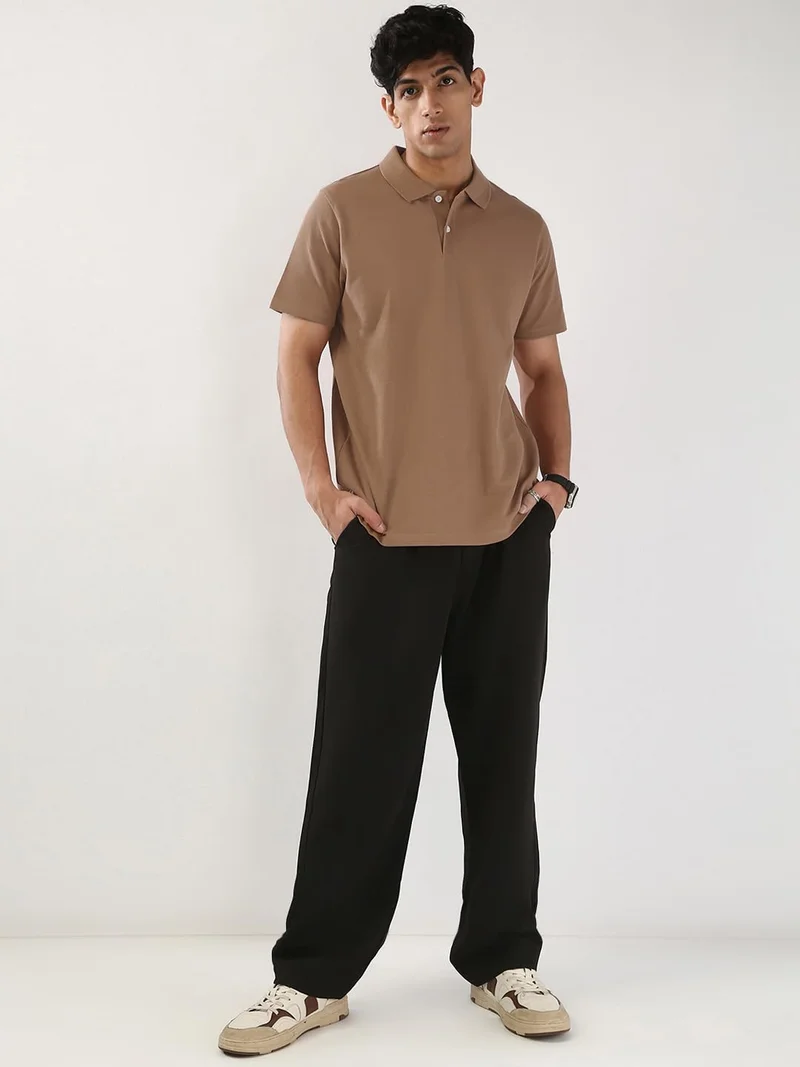 Urbano Fashion  Urbano Fashion Men's Mocha Mousse Solid Regular Fit Half Sleeve Cotton Polo T-Shirt  | Best Price UAE