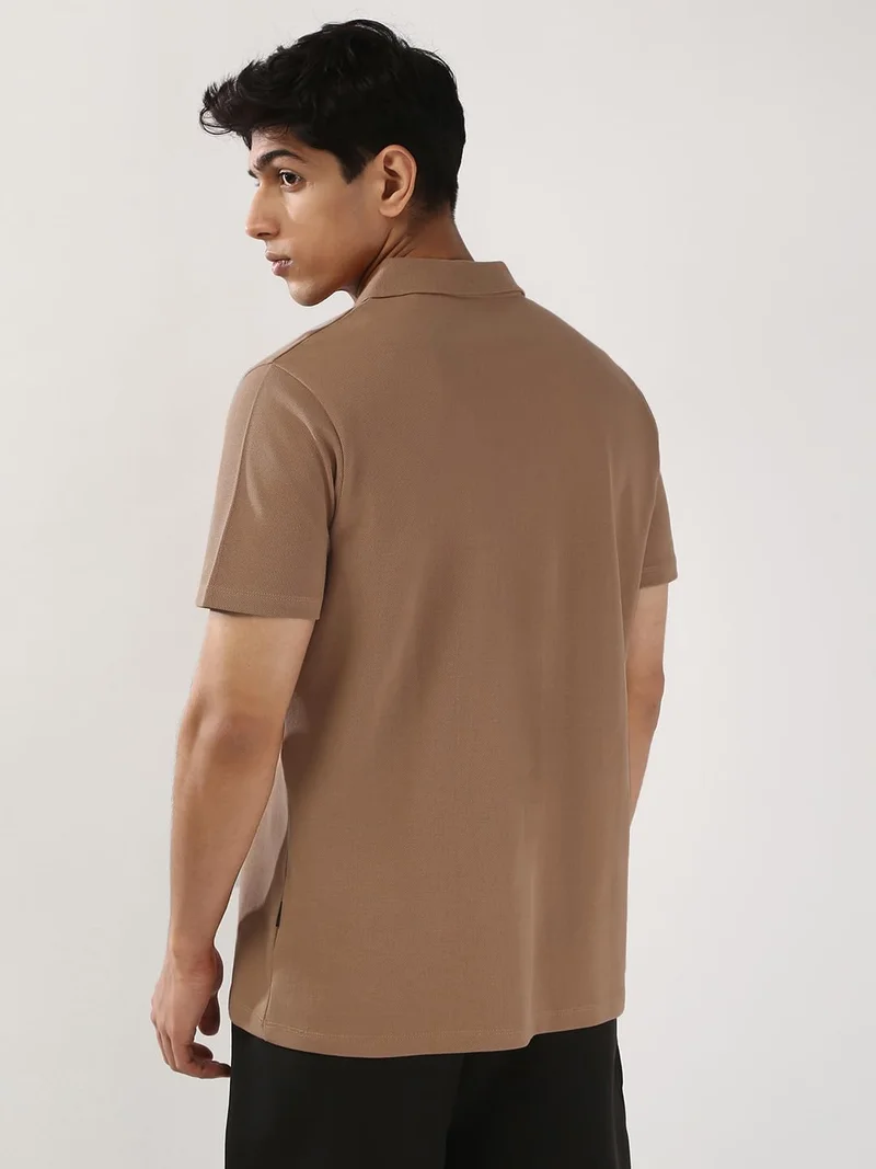 Urbano Fashion  Urbano Fashion Men's Mocha Mousse Solid Regular Fit Half Sleeve Cotton Polo T-Shirt  | Best Price UAE