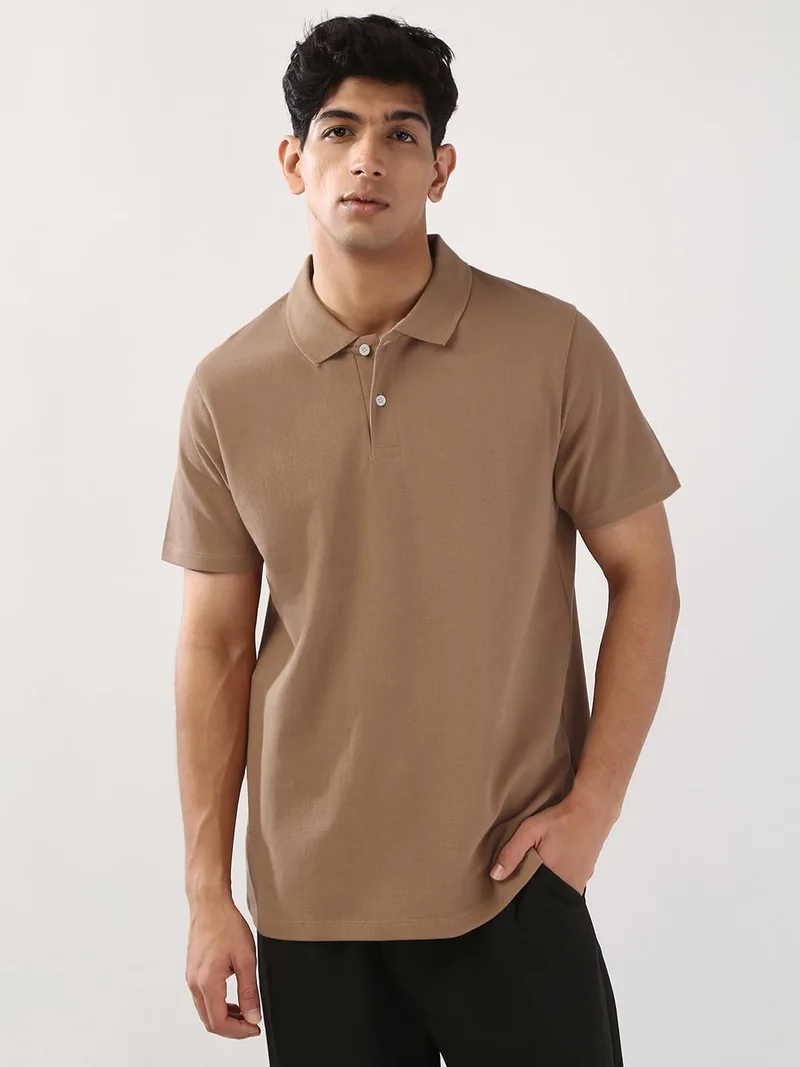 Urbano Fashion Men's Mocha Mousse Solid Regular Fit Half Sleeve Cotton Polo T-Shirt