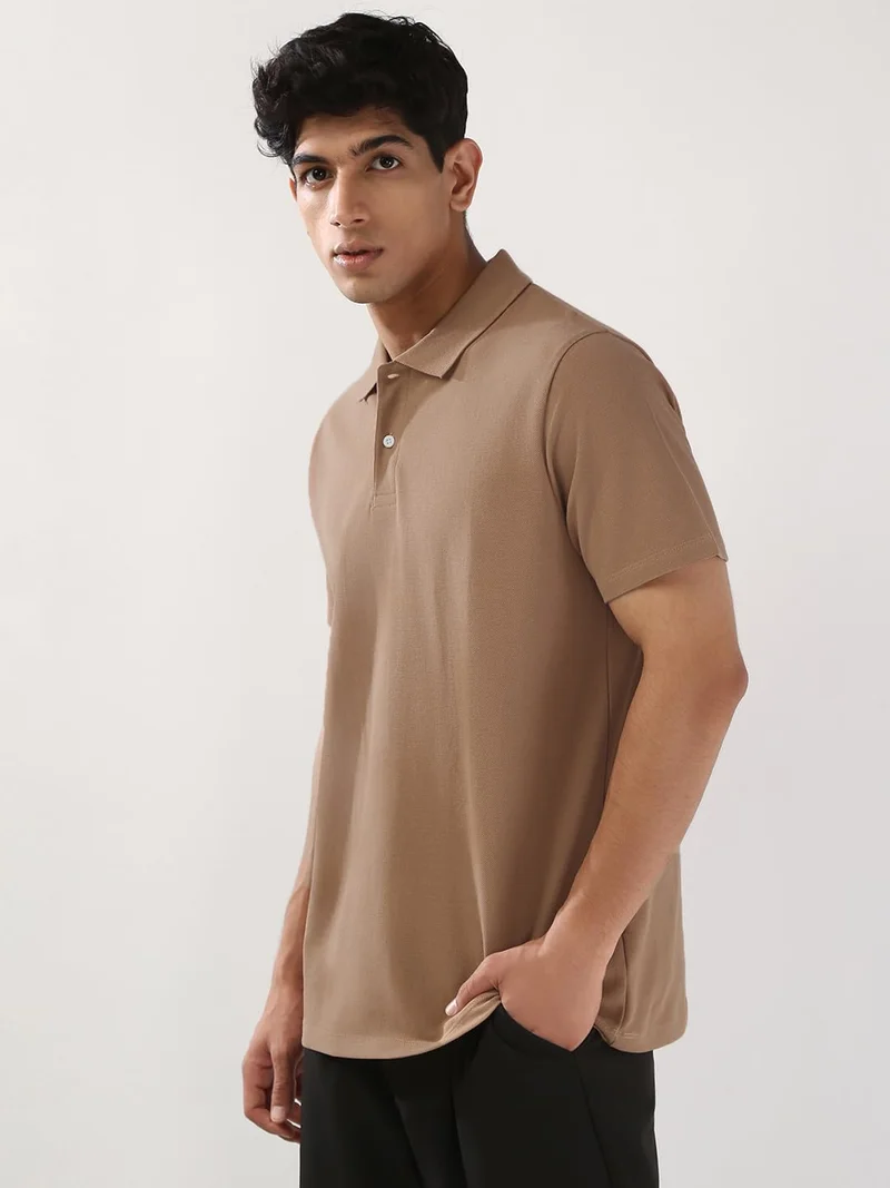 Urbano Fashion  Urbano Fashion Men's Mocha Mousse Solid Regular Fit Half Sleeve Cotton Polo T-Shirt  | Best Price UAE