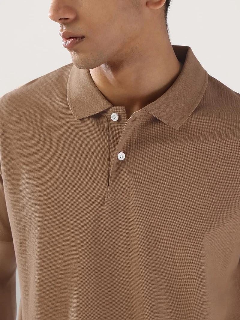 Urbano Fashion  Urbano Fashion Men's Mocha Mousse Solid Regular Fit Half Sleeve Cotton Polo T-Shirt  | Best Price UAE
