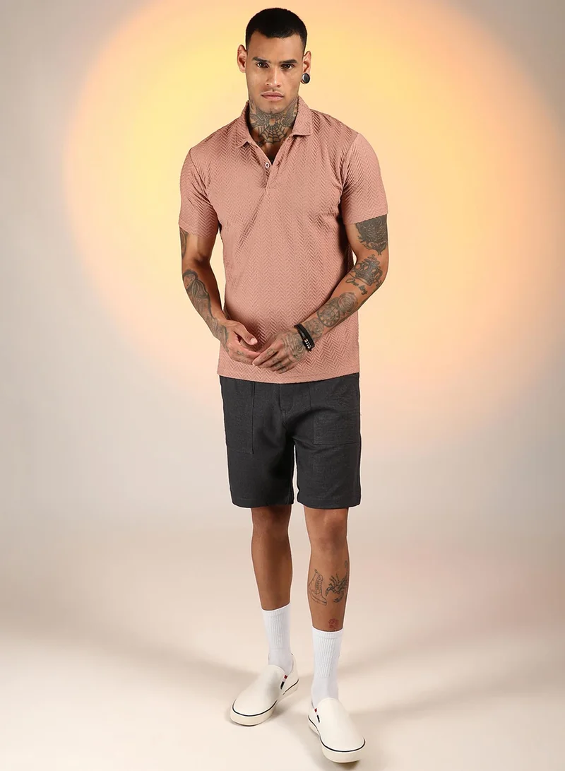 Campus Sutra Men's Coral Orange Chevron Polo T-Shirt