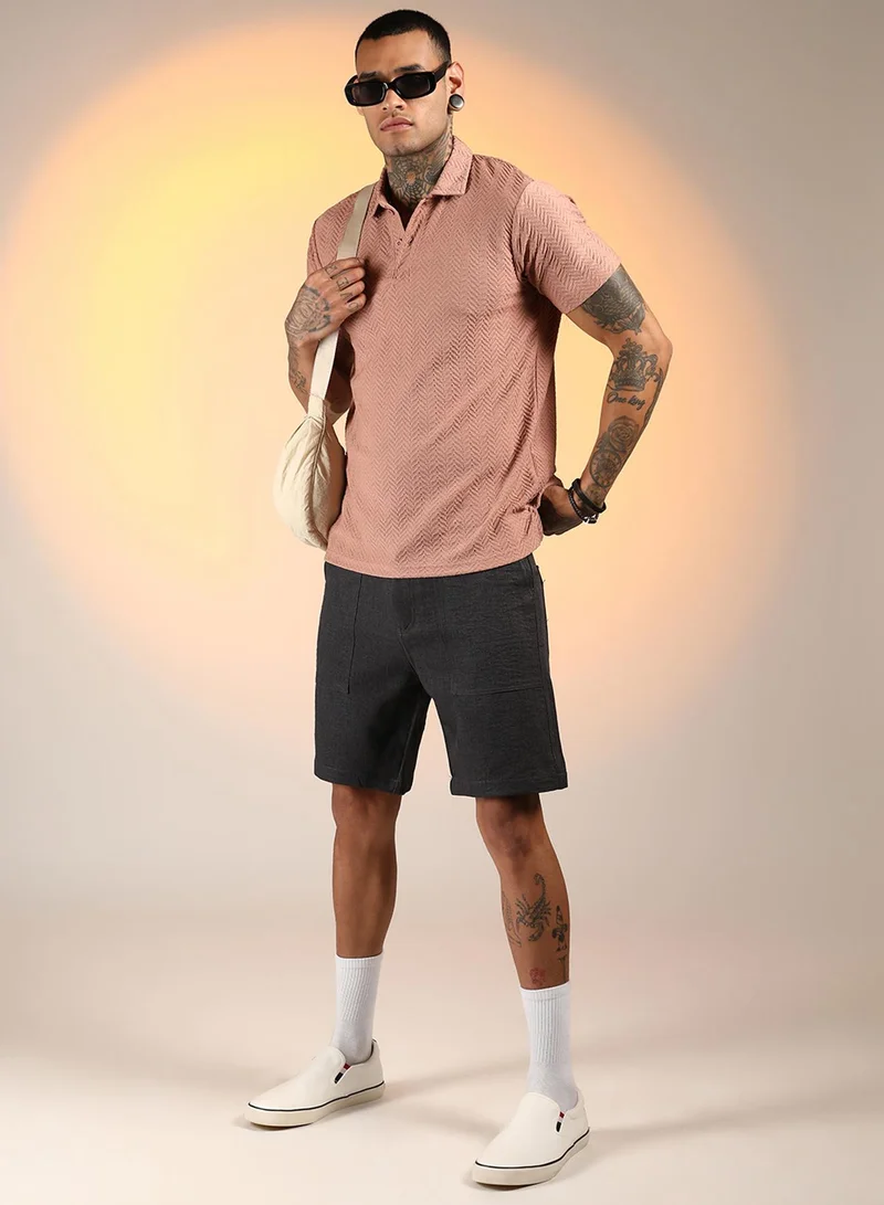Campus Sutra Men's Coral Orange Chevron Polo T-Shirt
