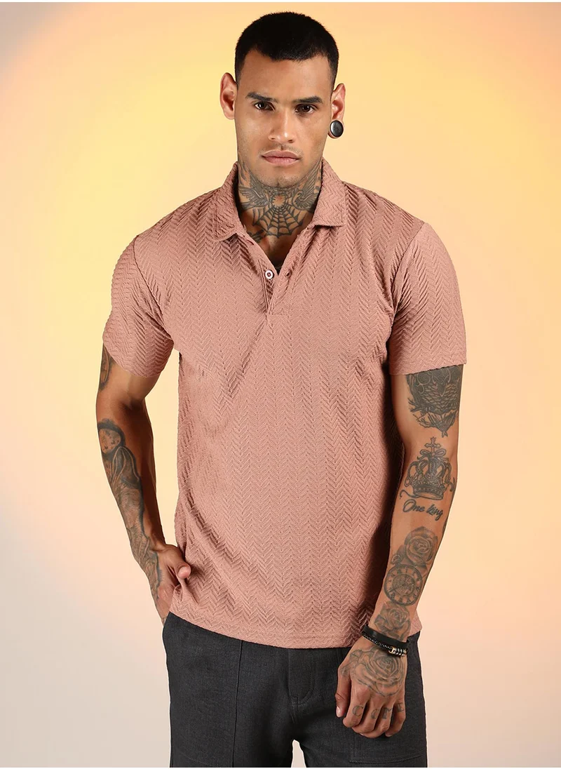 كامبوس سوترا Men's Coral Orange Chevron Polo T-Shirt