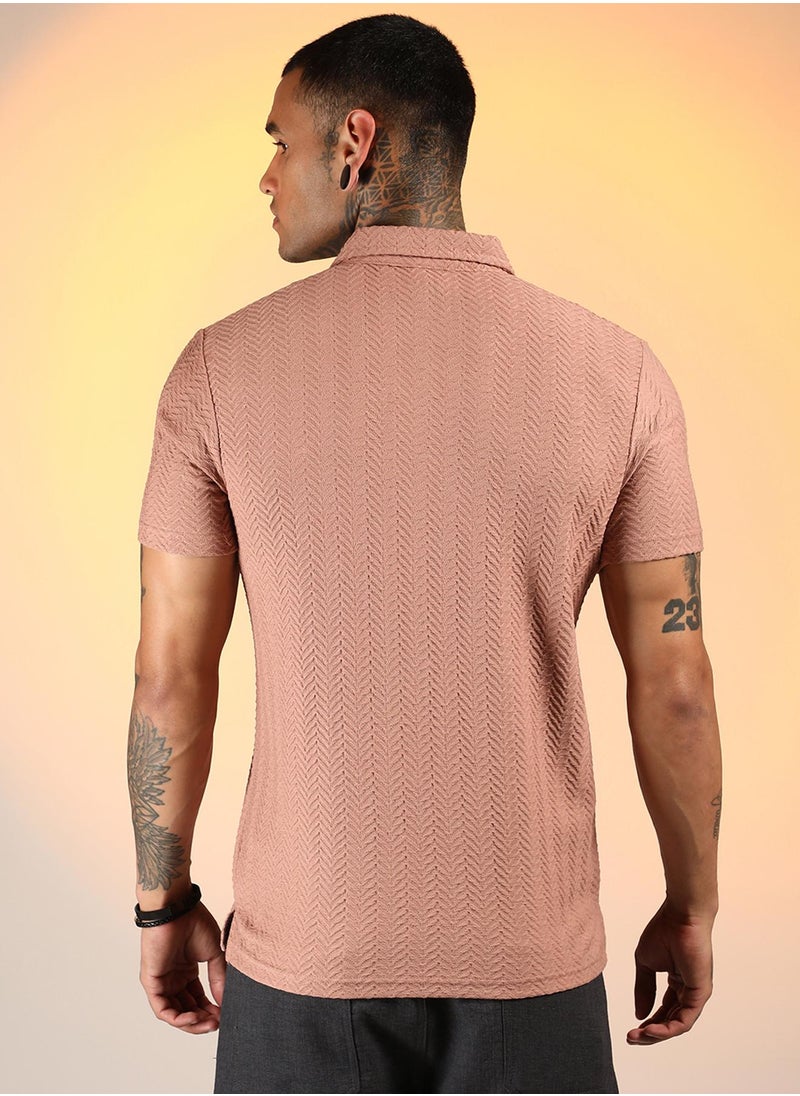 Campus Sutra Men's Coral Orange Chevron Polo T-Shirt  - Image 5