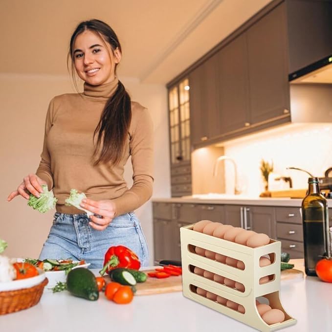 LISIOMO Automatic Egg Dispenser Box 4Tier Egg Storage Box for Fridge Holds upto 30 Eggs Egg Rolling Dispenser for Easy Access Ideal Egg Tray Box for Organized Storage White - Image 5