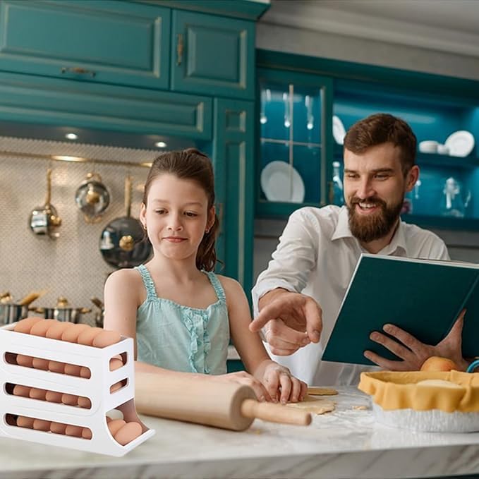 LISIOMO Automatic Egg Dispenser Box 4Tier Egg Storage Box for Fridge Holds upto 30 Eggs Egg Rolling Dispenser for Easy Access Ideal Egg Tray Box for Organized Storage White - Image 3