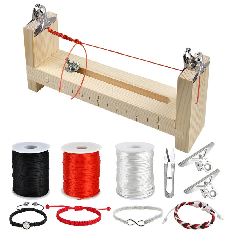 Worldity Paracord Bracelet Jig, Wood Bracelet Maker with 3 Rolls Nylon String for Bracelets, 1.5mm Nylon Bracelet Cord for Jewelry Making, Bracelet Making, Lanyards, Chinese Knot (Black White Red) - Image 1
