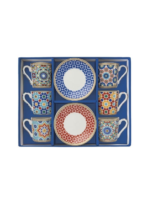 6-Piece Modern Marrakech Design Cup and Saucer Set Multicolour 100 ml R0126#MARR