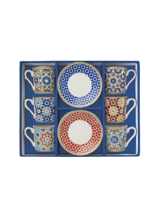 Easy Life - 6-Piece Modern Marrakech Design Cup and Saucer Set Multicolour 100 ml R0126#MARR - Image 1