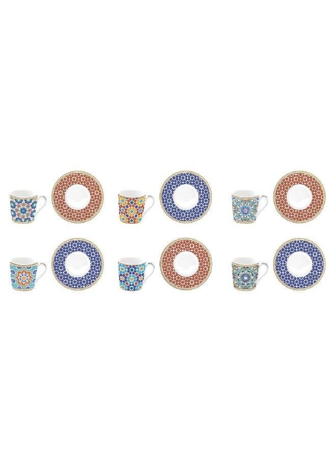 Easy Life - 6-Piece Modern Marrakech Design Cup and Saucer Set Multicolour 100 ml R0126#MARR - Image 1