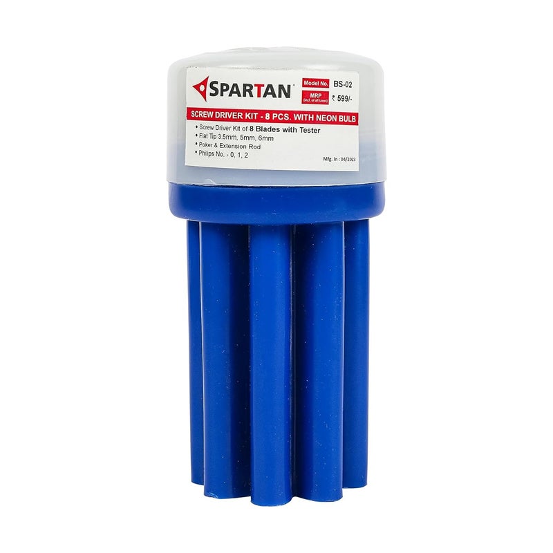 SPARTAN BS-02 8-in-1 Pc Screw Driver Kit With 3 Flat Blades, 3 Phillips Head, 1 Round Poker Bar, Extension Rod| Multi-purpose Tool Set Screwdriver Set (Multicolor) - Image 1