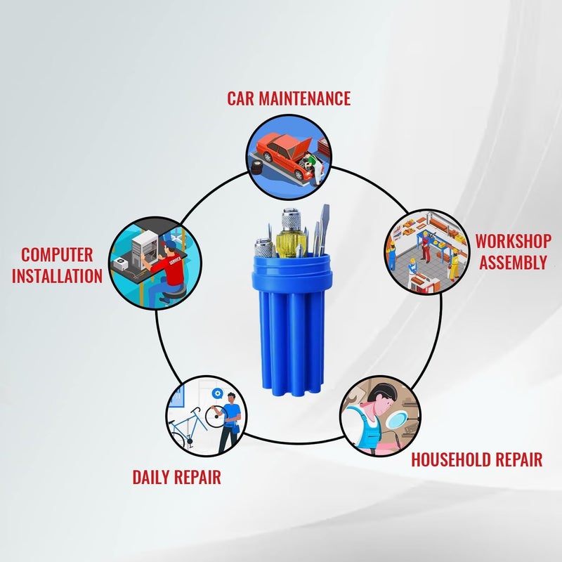 SPARTAN BS-02 8-in-1 Pc Screw Driver Kit With 3 Flat Blades, 3 Phillips Head, 1 Round Poker Bar, Extension Rod| Multi-purpose Tool Set Screwdriver Set (Multicolor) - Image 3