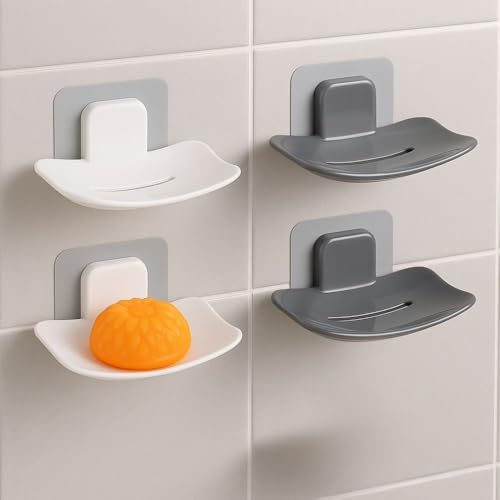 Satpurush Bathroom Accessories, Bathroom Rack, Bathroom Shelf Organizer, Wall Mounted Shelf (4 x Soap Holder (Grey+White)). - Image 1