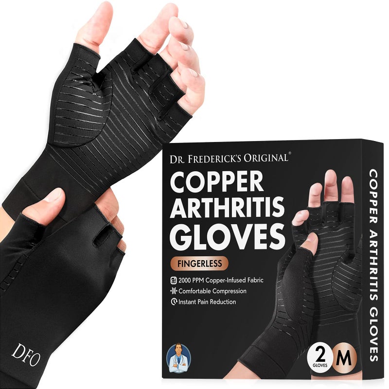 Dr. Frederick's Original Copper Compression Arthritis Gloves - Doctor-Developed Hand Pain Relief for Arthritis, Carpal Tunnel & Tendonitis - All-Day Comfort, Typing & Daily Use - Fingerless, Medium - Image 1