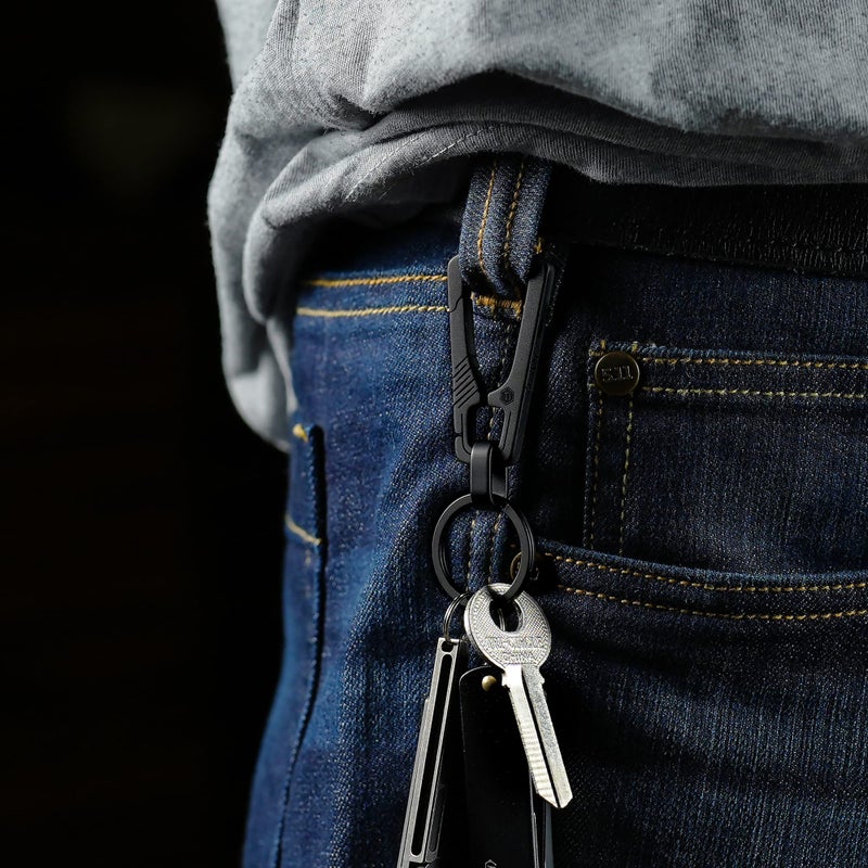 KeyUnity مشبك مفاتيح كاربينر تيتانيوم من كيونيتي، حامل مفاتيح EDC سريع الإطلاق مع حلقة مفاتيح (KM04BK) - Image 3