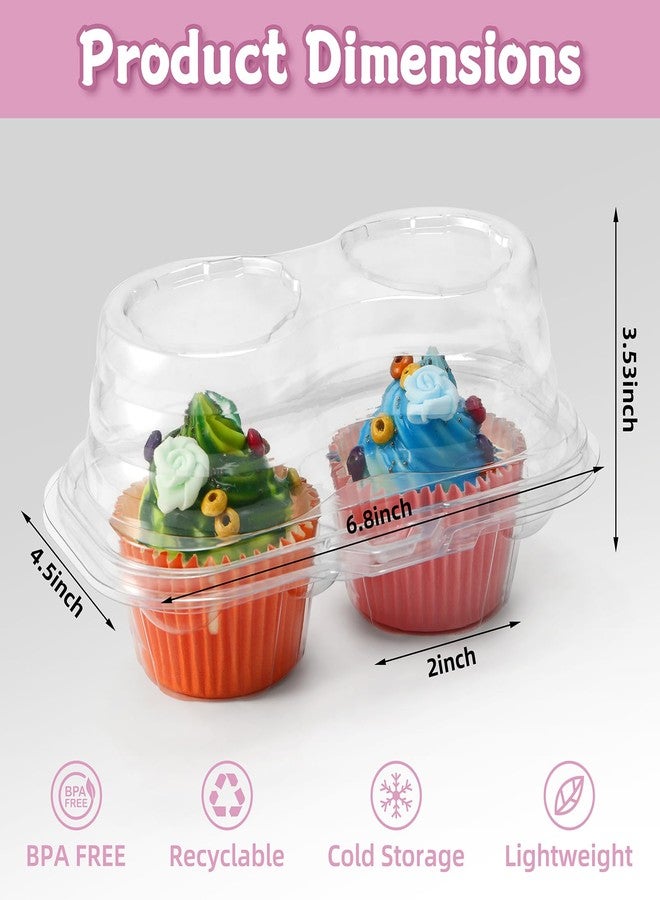 Bgtecho 50 Pcs 2 Compartment Stackable Cupcake Carrier Holder, BPA-Free Clear Cupcake Box with 2 Cavities, Deep Disposable Muffin Containers - Image 2