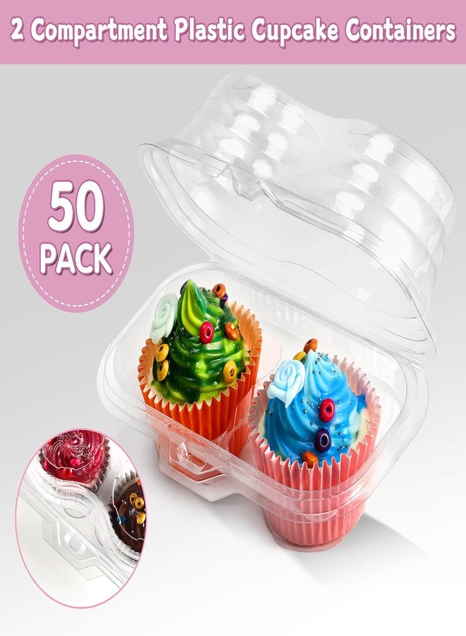 Bgtecho 50 Pcs 2 Compartment Stackable Cupcake Carrier Holder, BPA-Free Clear Cupcake Box with 2 Cavities, Deep Disposable Muffin Containers - Image 3