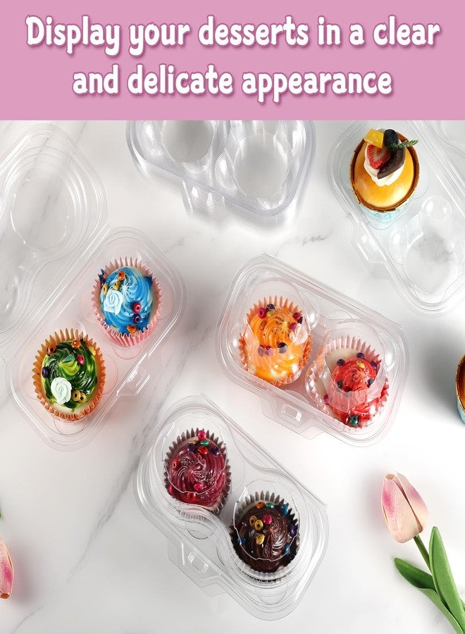 Bgtecho 50 Pcs 2 Compartment Stackable Cupcake Carrier Holder, BPA-Free Clear Cupcake Box with 2 Cavities, Deep Disposable Muffin Containers - Image 4