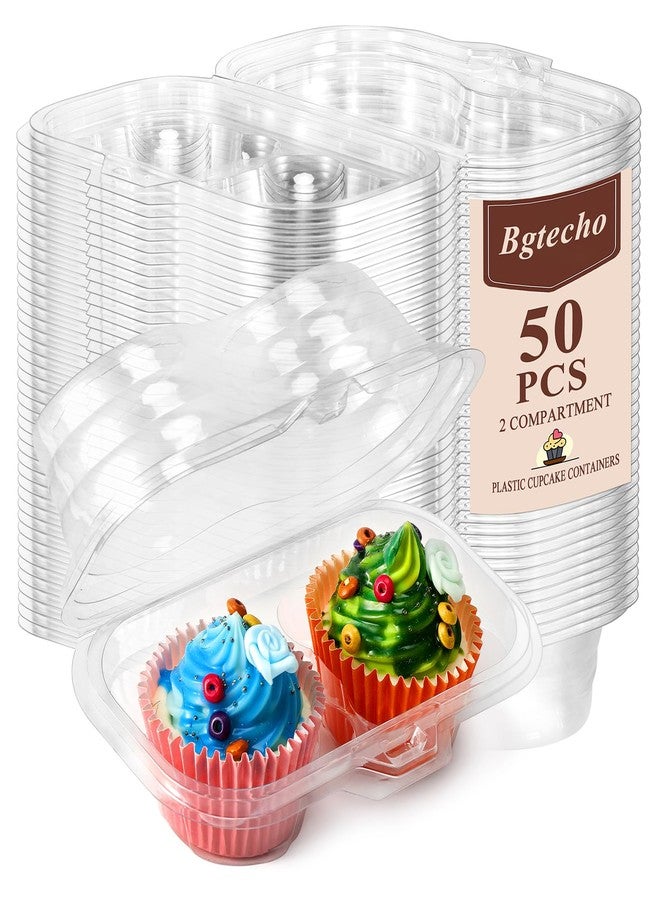Bgtecho 50 Pcs 2 Compartment Stackable Cupcake Carrier Holder, BPA-Free Clear Cupcake Box with 2 Cavities, Deep Disposable Muffin Containers - Image 1