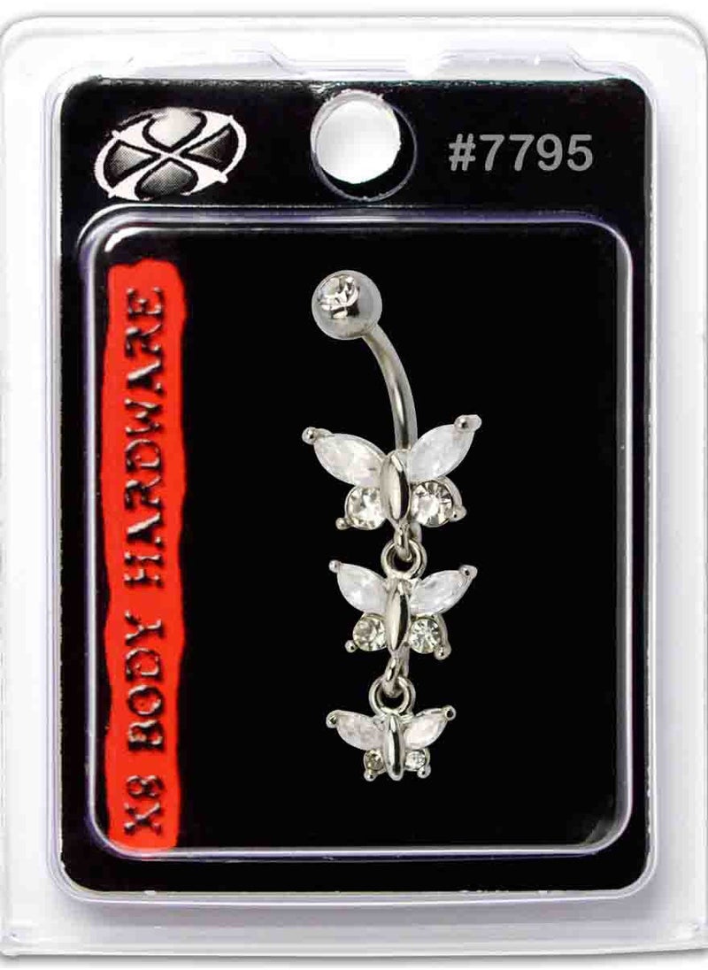 X8 BODY HARDWARE - Stainless Steel Navel Jewel Shape Butterfly Crystal - Image 1