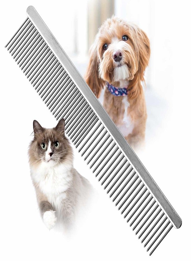 Jeffers Flat Back Pet Grooming Comb – Chrome Plated Steel Comb with Fine & Coarse Teeth for Dogs, Cats, Puppies – Detangling, Deshedding, Dematting Tool for Long or Short Hair - 7.5" L, 1" Teeth - Image 1