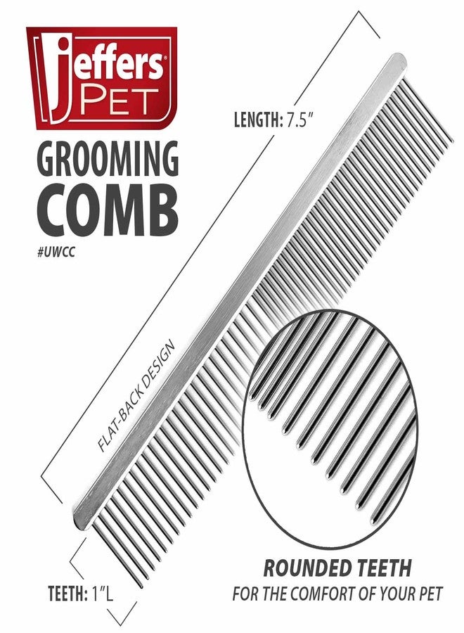Jeffers Flat Back Pet Grooming Comb – Chrome Plated Steel Comb with Fine & Coarse Teeth for Dogs, Cats, Puppies – Detangling, Deshedding, Dematting Tool for Long or Short Hair - 7.5" L, 1" Teeth - Image 2