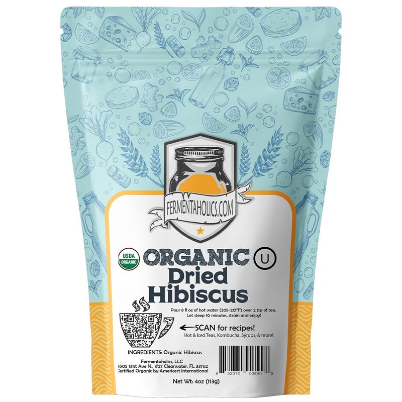 Fermentaholics USDA Certified Organic Dried Hibiscus Flowers - Perfect For Kombucha Brewing - Image 1