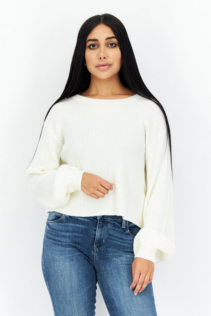 BB Dakota سويت شيرت نسائي بأكمام طويلة ومُحكم، بيج - Image 1