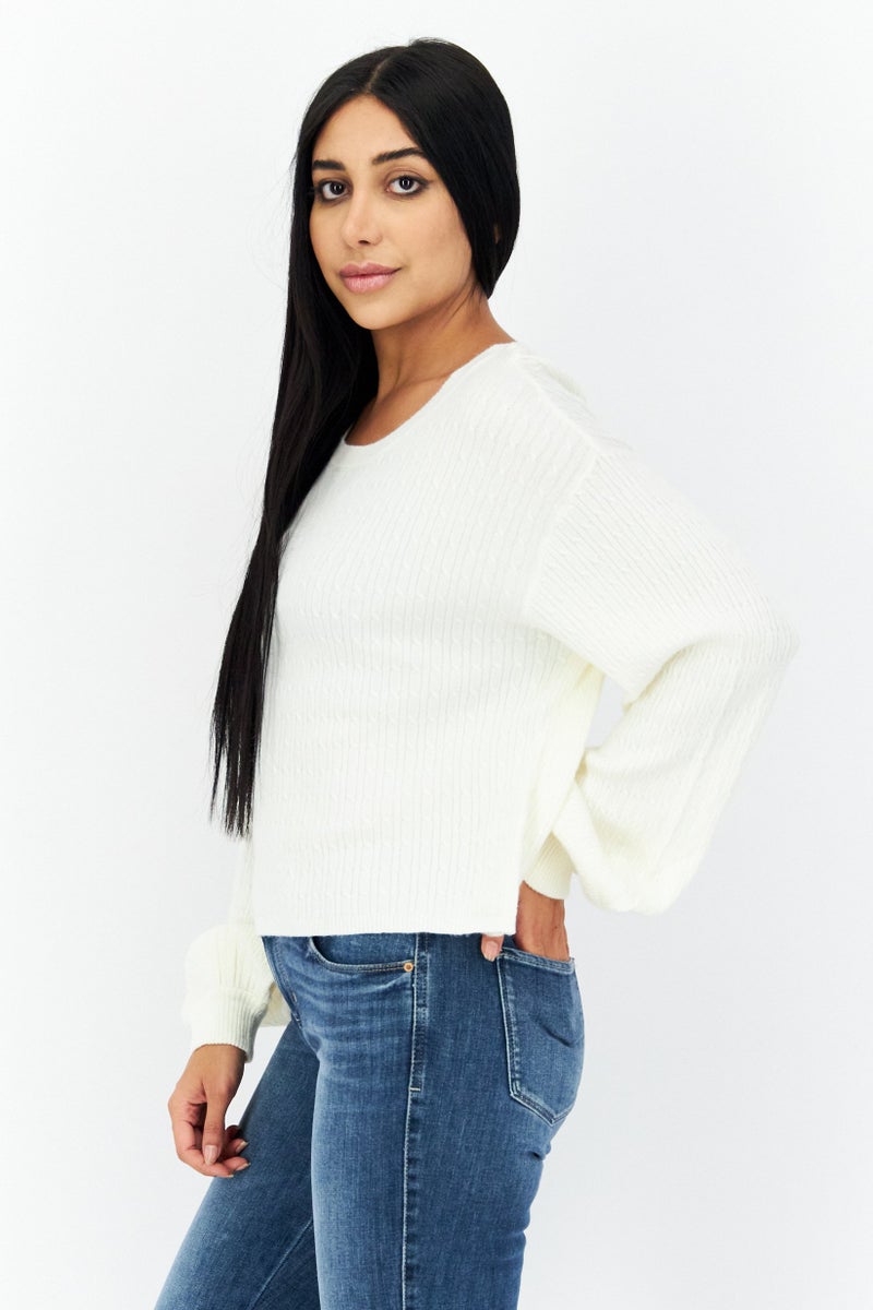 BB Dakota Women Long Sleeve Textured Sweater, Beige - Image 2