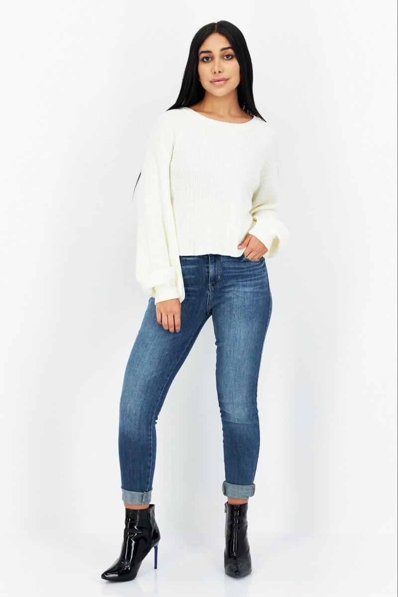BB Dakota Women Long Sleeve Textured Sweater, Beige - Image 4