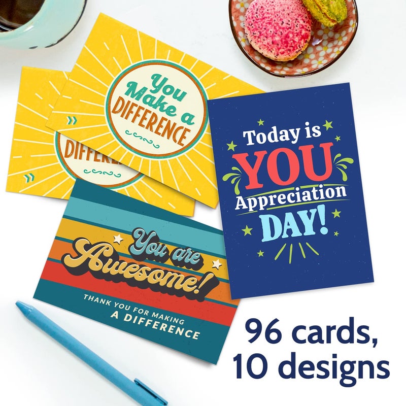 T MARIE 96 Appreciation Cards with Envelopes - Team Gifts, Teacher Gifts Bulk, Volunteer and Employee Appreciation, Gratitude and Encouragement Notecards - Boxed Set of Thank You Cards - Image 2