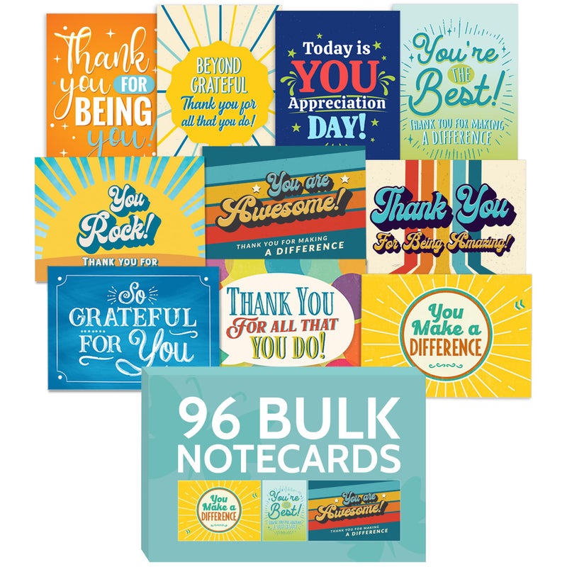 T MARIE 96 Appreciation Cards with Envelopes - Team Gifts, Teacher Gifts Bulk, Volunteer and Employee Appreciation, Gratitude and Encouragement Notecards - Boxed Set of Thank You Cards - Image 1