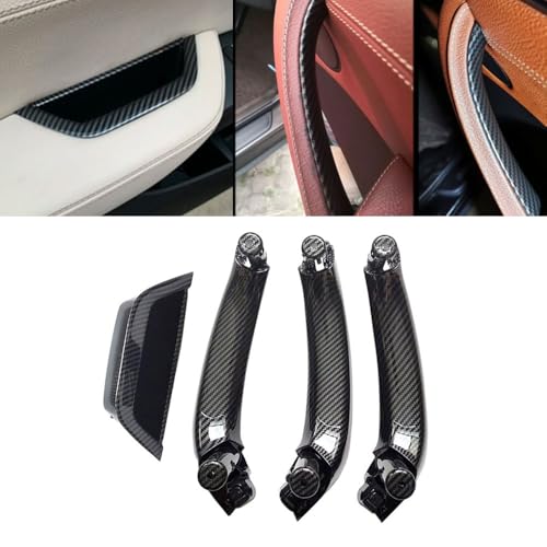 Goodithy 4PCS Front Left Door Armrest Cover Handle Kit Carbon Fiber Interior Driver Side Armrest Panel Inside Inner Handle Trim Replacement for BMW X3 X4 F25 F26 2011 2012 2013 2014 2015 2016 2017 - Image 1