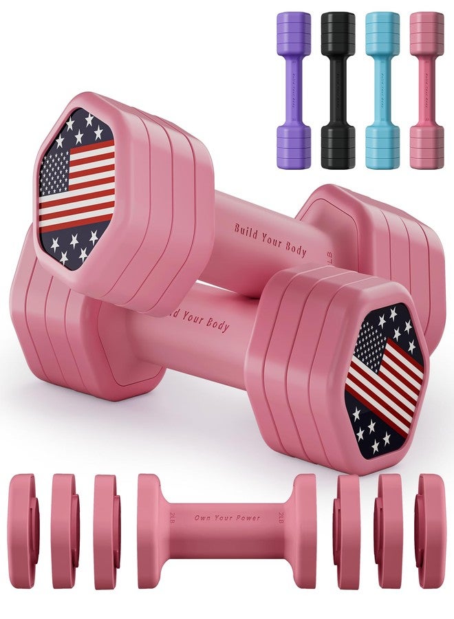 Zempox Adjustable Dumbbell Set of 2, Hand Weights for Women at Home, 5 lb Weights Dumbbells set of 2, Each 2lb 3lb 4lb 5lb with TPU Soft Rubber Handle for Home Gym Exercise Training, Pink - Image 1