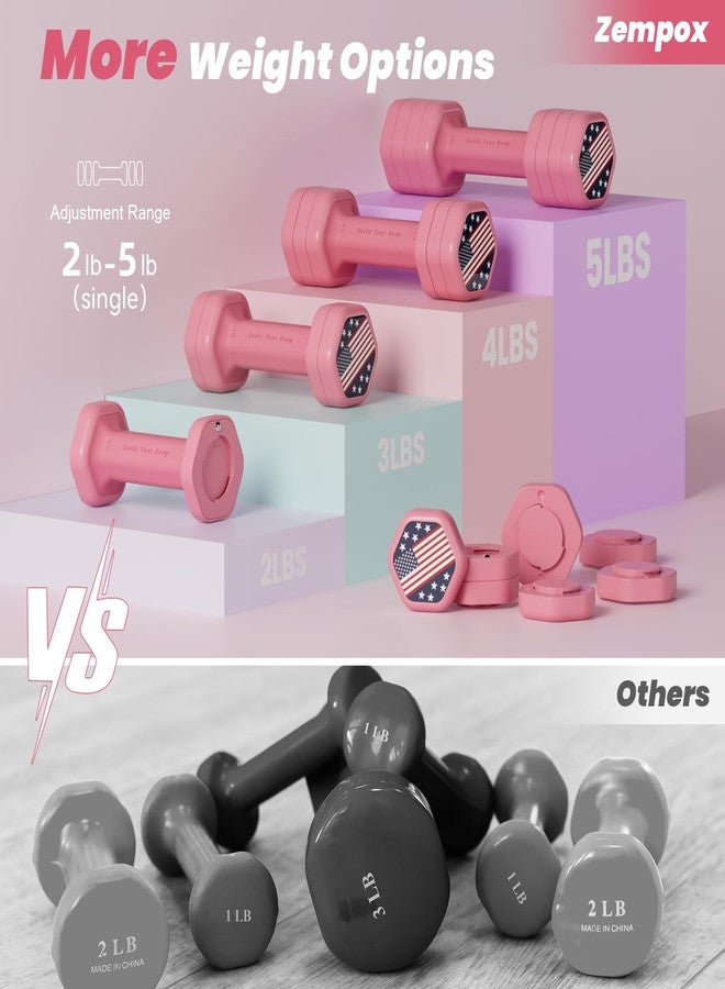 Zempox Adjustable Dumbbell Set of 2, Hand Weights for Women at Home, 5 lb Weights Dumbbells set of 2, Each 2lb 3lb 4lb 5lb with TPU Soft Rubber Handle for Home Gym Exercise Training, Pink - Image 3