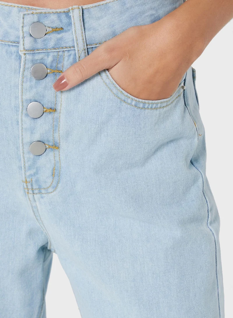 Ginger Knee Slit Chain Detail Mom Jeans