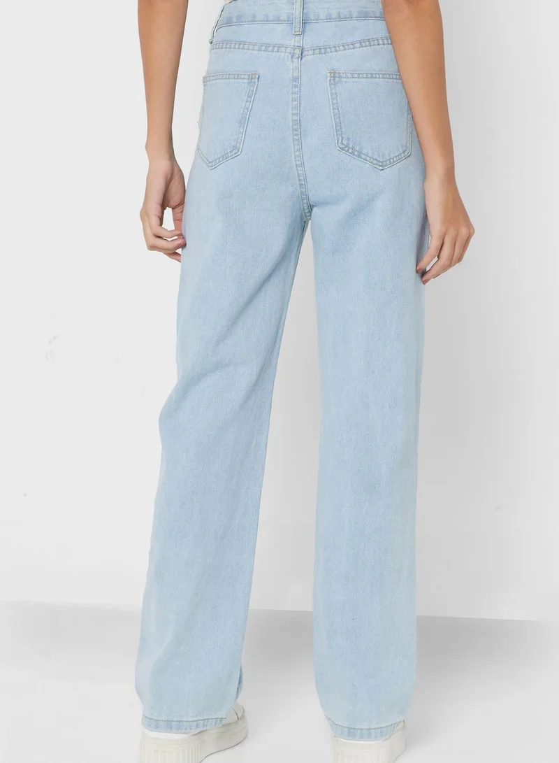 Ginger Knee Slit Chain Detail Mom Jeans