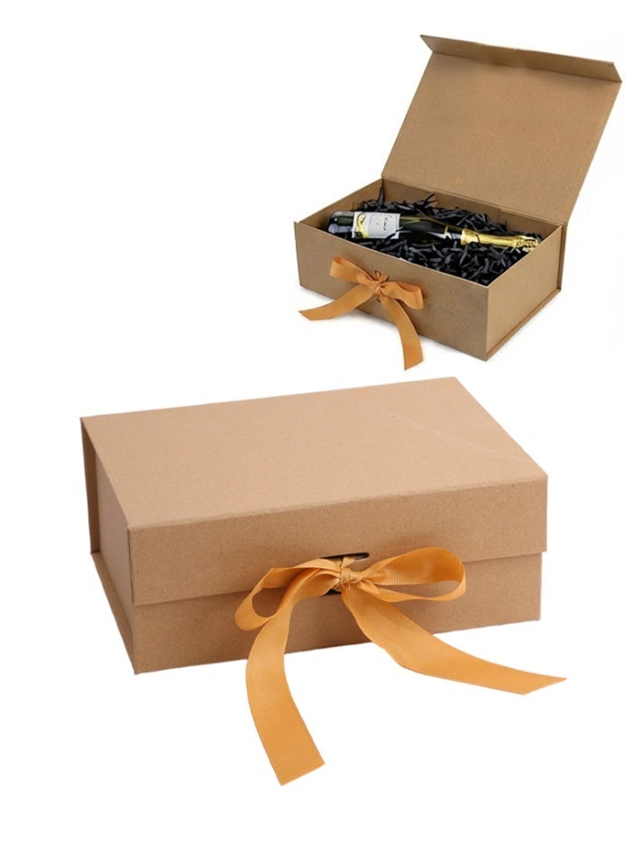 علبة هدايا، 33 × 25 × 12 سم، علبة هدايا زرقاء كبيرة مع شريط، علب هدايا فاخرة فارغة مغناطيسية، علب هدايا قابلة للطي مع غطاء، مناسبة للمناسبات والأعياد وأعياد الميلاد والذكرى السنوية، علب هدايا كبيرة مع غطاء وشريط وإغلاق مغناطيسي لتغليف الهدايا - Image 1