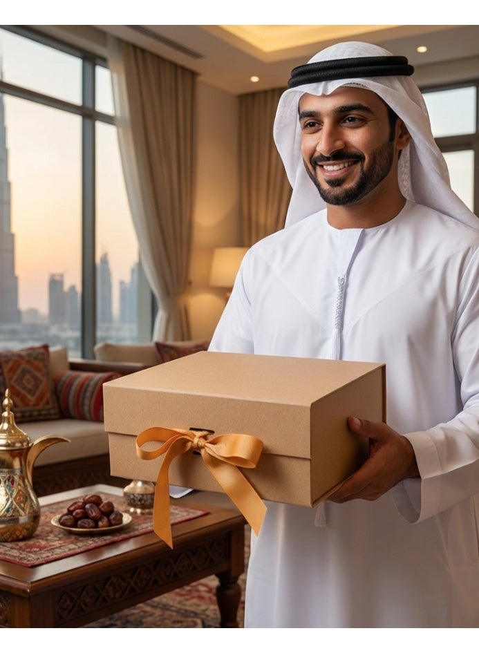 علبة هدايا، 33 × 25 × 12 سم، علبة هدايا زرقاء كبيرة مع شريط، علب هدايا فاخرة فارغة مغناطيسية، علب هدايا قابلة للطي مع غطاء، مناسبة للمناسبات والأعياد وأعياد الميلاد والذكرى السنوية، علب هدايا كبيرة مع غطاء وشريط وإغلاق مغناطيسي لتغليف الهدايا - Image 2