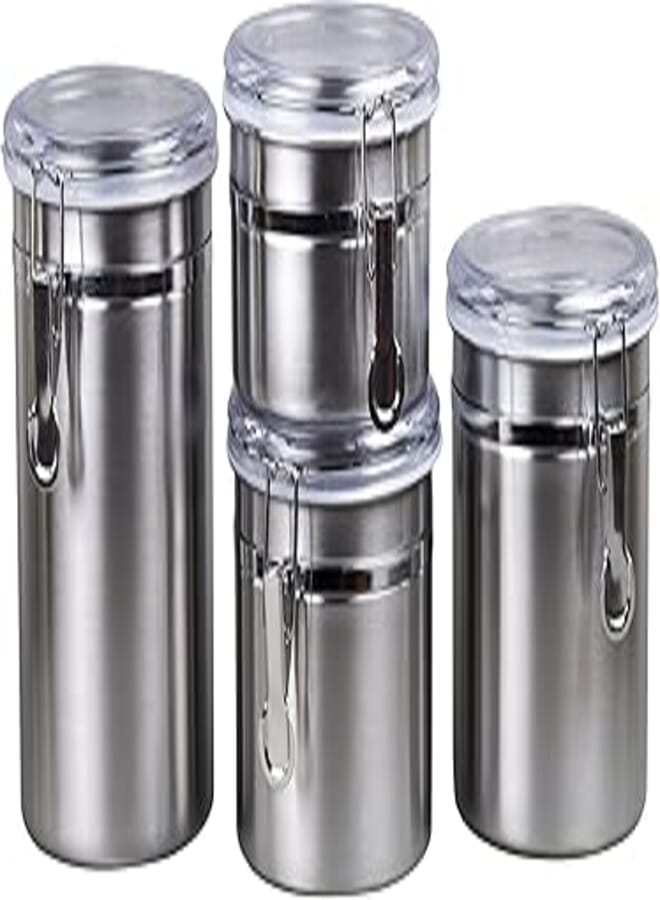Creative Home Creative Home 4-Piece Canister Container Set with Air Tight Lid and Locking Clamp, Stainless Steel 