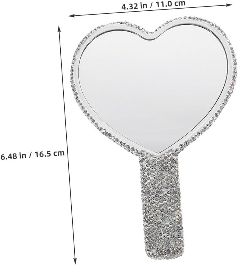 Gatuida 2pcs Handheld Heart-Shaped Cosmetic Mirrors with Handle, Portable Compact Small Mirrors with Rhinestone Decoration for Travel and Makeup Use - Image 2