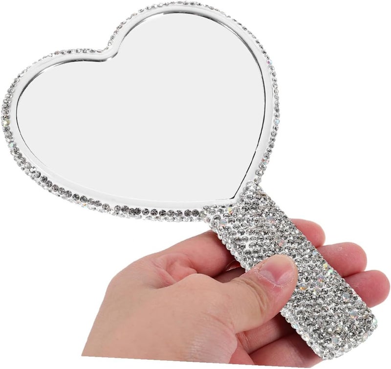 Gatuida 2pcs Handheld Heart-Shaped Cosmetic Mirrors with Handle, Portable Compact Small Mirrors with Rhinestone Decoration for Travel and Makeup Use - Image 4