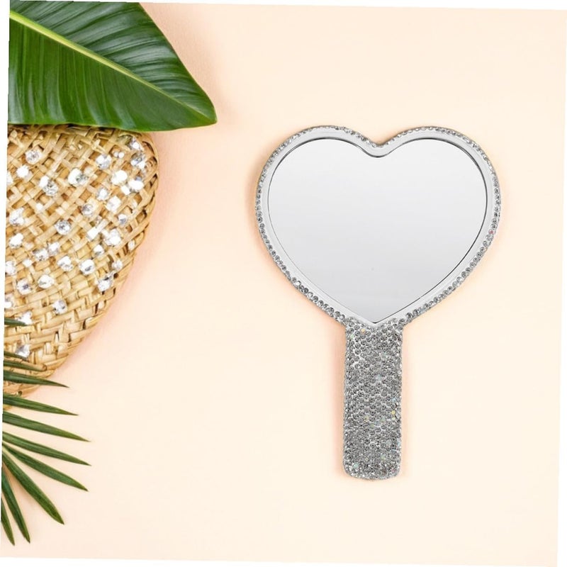Gatuida 2pcs Handheld Heart-Shaped Cosmetic Mirrors with Handle, Portable Compact Small Mirrors with Rhinestone Decoration for Travel and Makeup Use - Image 5