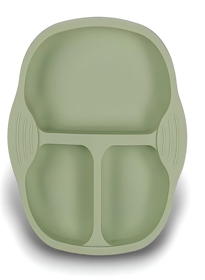 VELINEX طبق سيليكون VELINEX® لإطعام الأطفال الرضع والصغار، مانع للانزلاق، مقسم وغير قابل للكسر، آمن للاستخدام في الميكروويف وغسالة الصحون (أخضر، قطعة واحدة) - Image 1