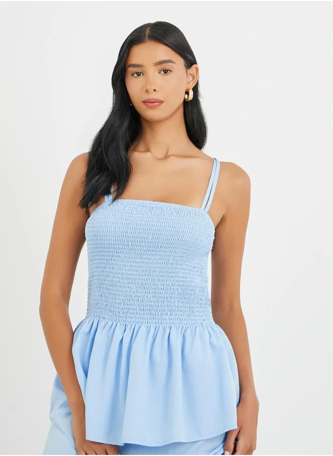 Take Two Take Two Solid Smocked Strappy Top and Midi Skirt Co-Ords