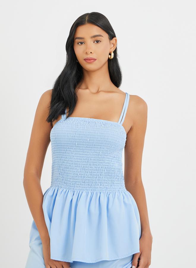 Take Two Solid Smocked Strappy Top and Midi Skirt Co-Ords - Image 2