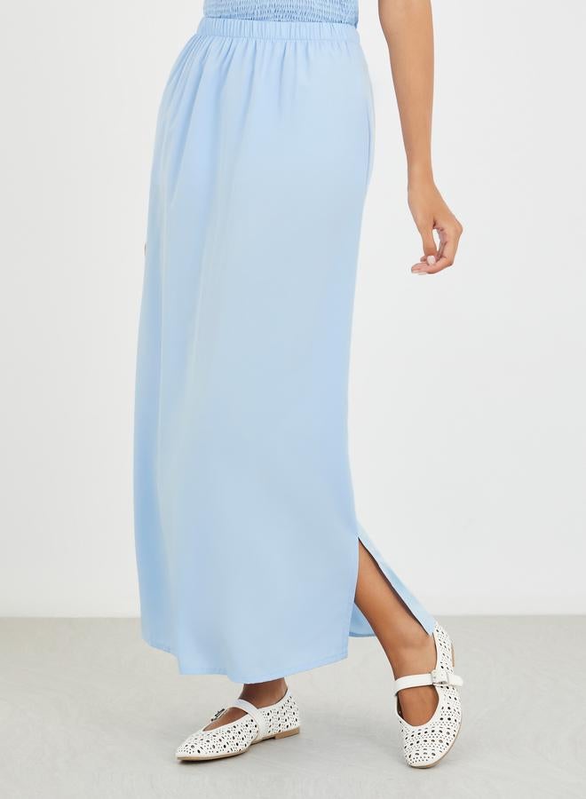 Take Two Solid Smocked Strappy Top and Midi Skirt Co-Ords - Image 4