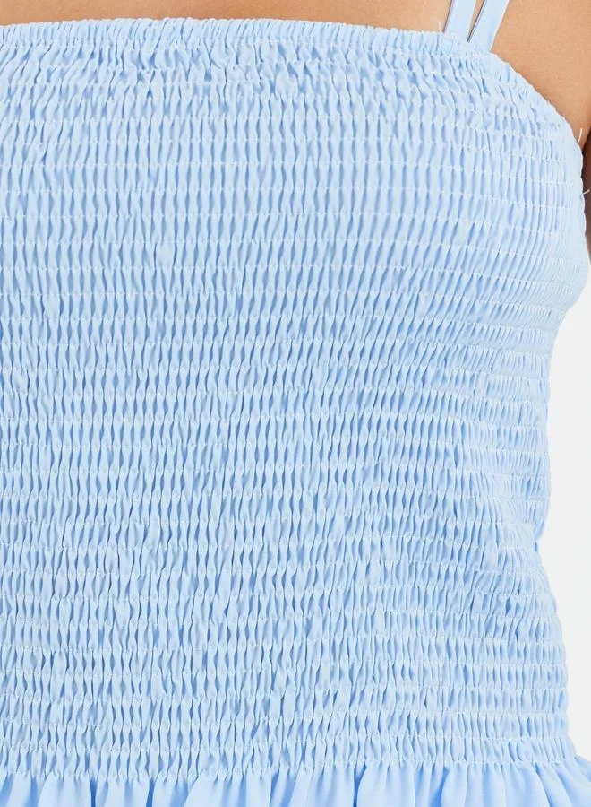 Take Two Take Two Solid Smocked Strappy Top and Midi Skirt Co-Ords