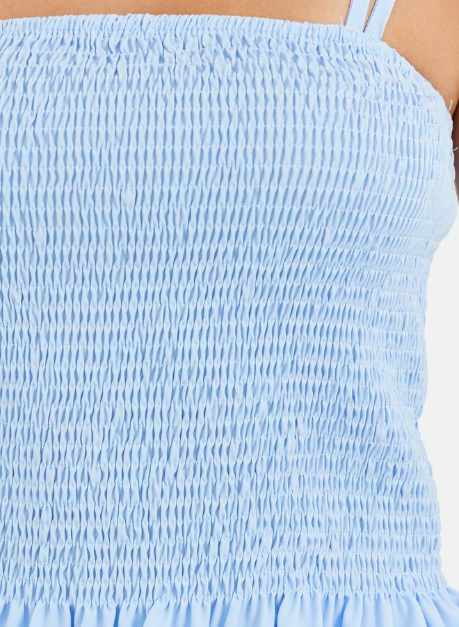 Take Two Solid Smocked Strappy Top and Midi Skirt Co-Ords - Image 3